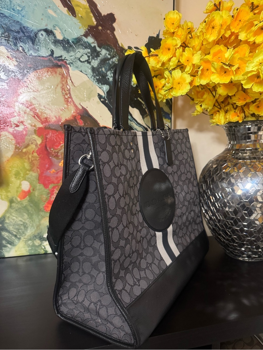 Coach Black and Charcoal Signature jacquard Dempsey Tote 40 - Picture 3 of 9